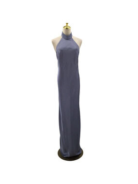 AW BRIDAL 10 L Dusty Blue satin halter Mugwort bridesmaid maxi dress NEW 0B8